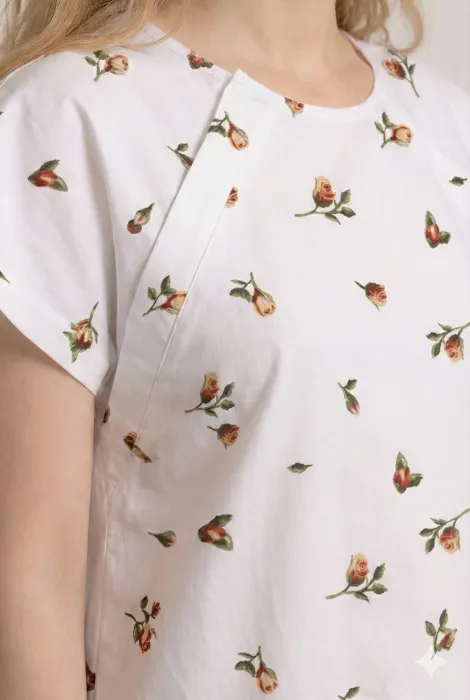 Сукня-сорочка для пологів і годування, із дрібними трояндами на молочному
