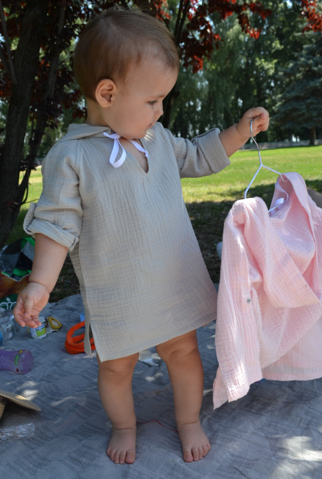 Дитяча муслінова туніка, Сіро-оливкова