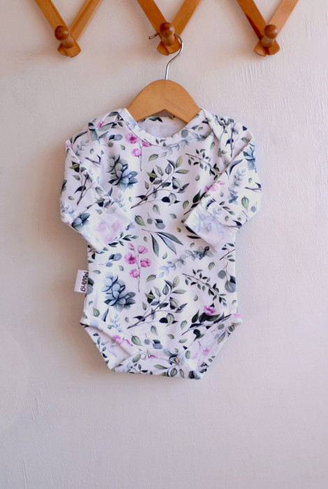 Боді з довгим рукавом, Квіти на білому